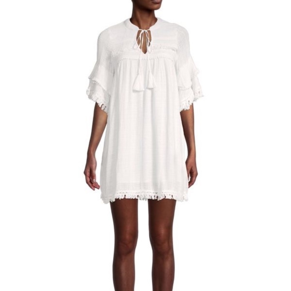 ALLISON NEW YORK Embroidered Tassel-Tie Mini Dress white fits like size medium